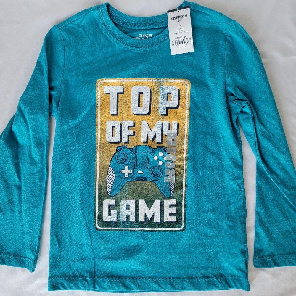 Oshkosh Originals Kids' Long-Sleeve Shirt, Blue, Gamer Graphic, Size 6 (NWT!)